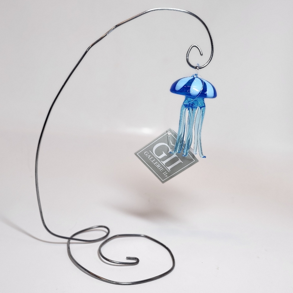 GALLERIE II Hand BLown ART Blue Glass Jellyfish Ornament sculpture